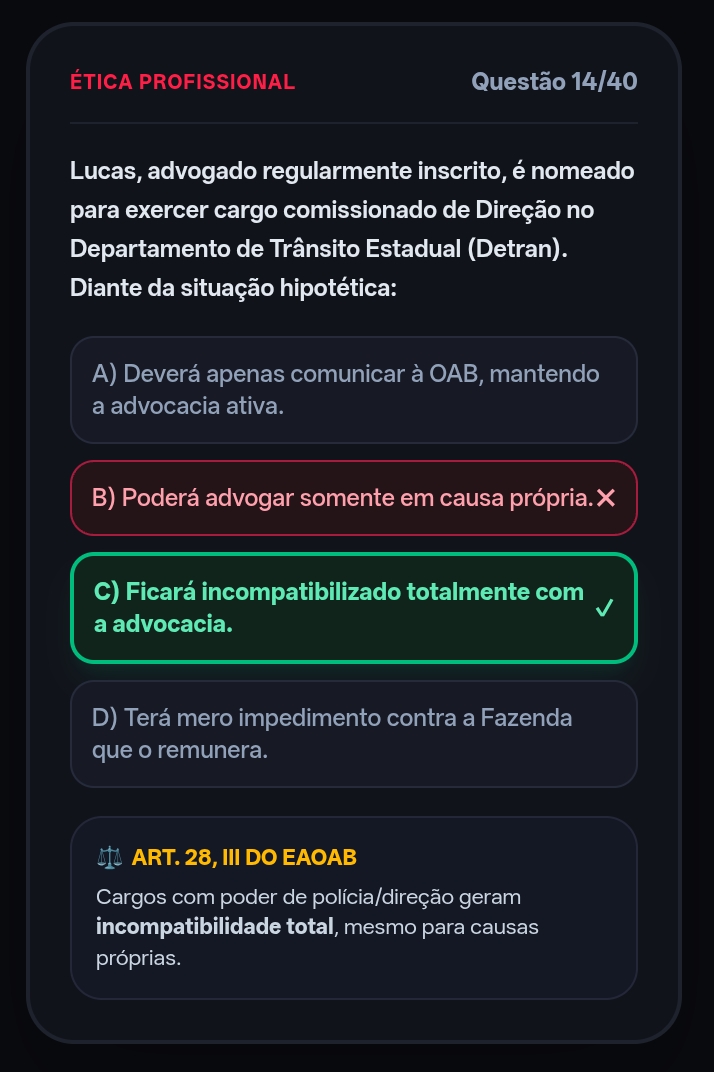 Tela de resolução de questão e fundamentação no OABizz